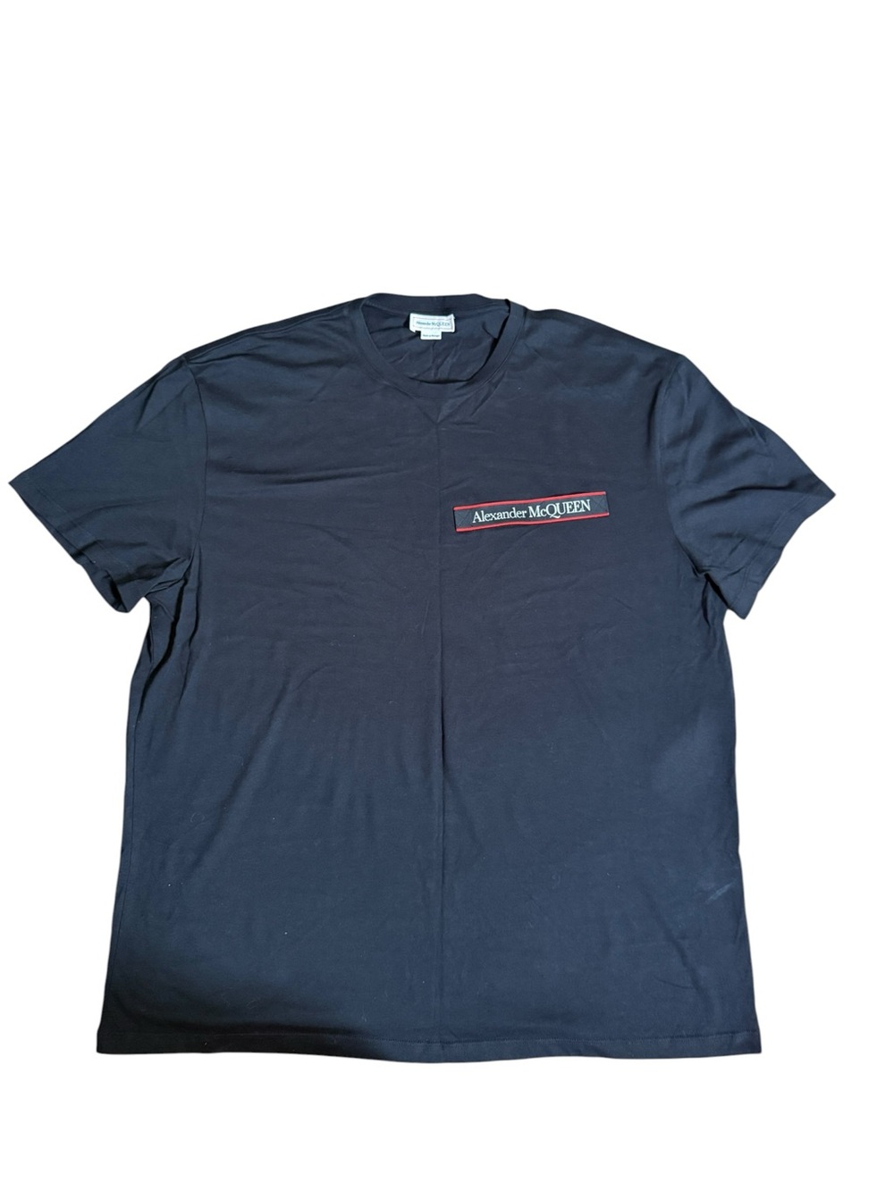 Alexander McQueen Black Tee with Red-Trim Logo Stripe